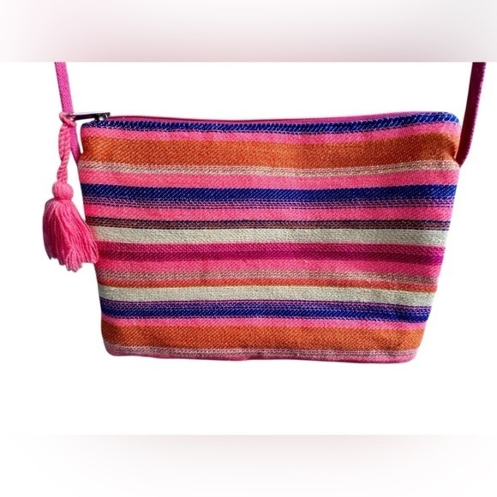 America & Beyond Pink & Orange Striped Crossbody Bag Beach Bag